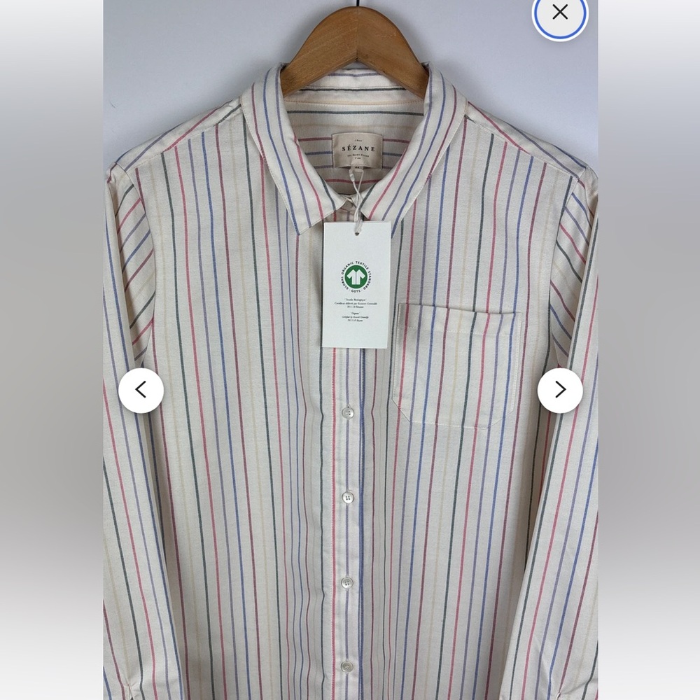 Sezane tomboy rainbow striped button down